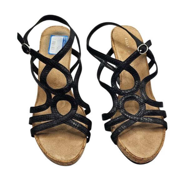 Kelly & Katie Black Plushin Strappy Cork Preppy Comfort Wedge Sandal - Picture 4 of 8